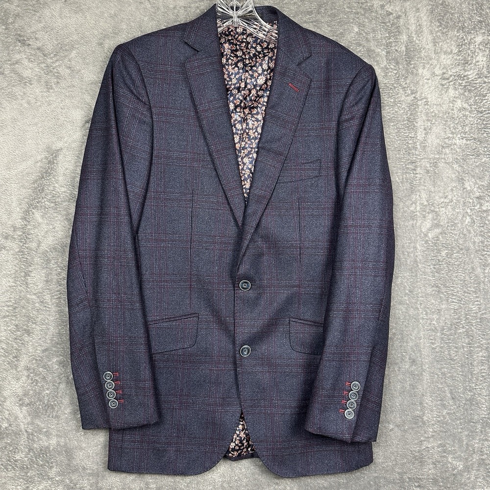 J. Hilburn‎ Blazer Sport Coat 38R Vitale Barberis Canonico Brown Blue Windowpane